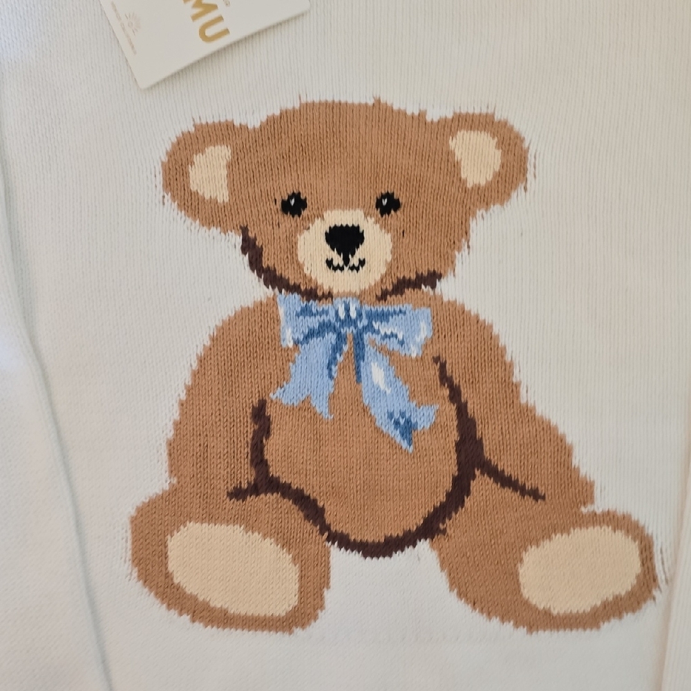 Show Me Your MuMu Cream Knit Sweater with Brown Teddy and Light Blue Trim - Picture 3 of 5